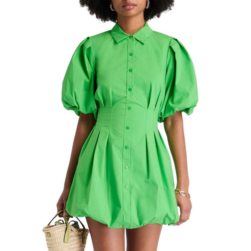 Jonathan Simkhai Womens Cleo Pleated Cotton-blend Mini Shirt Dress 6 Parakeet
